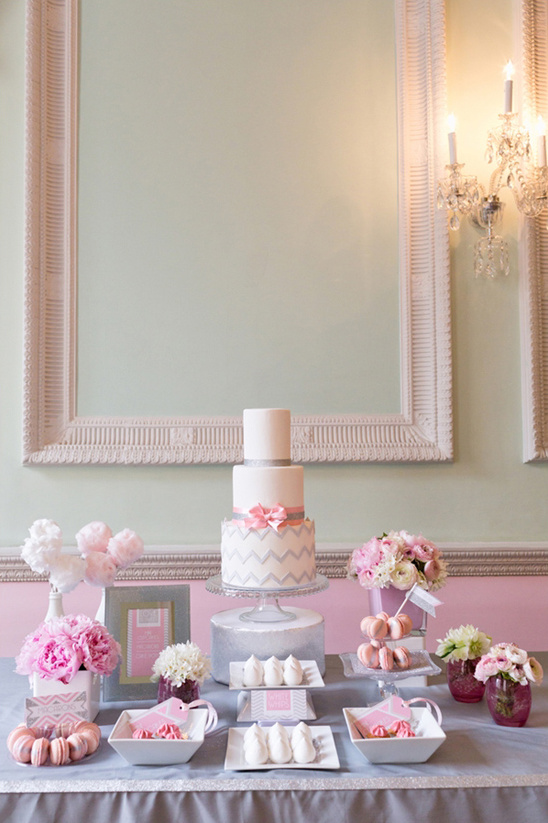 Pink and Silver Chevron Cake Table Ideas