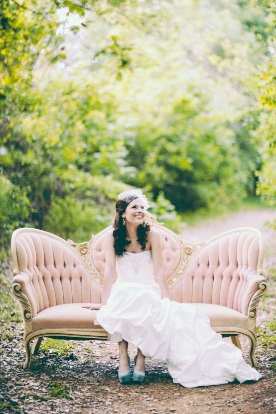Pink Velvet Sofa Outdoor Bridal Shoot!