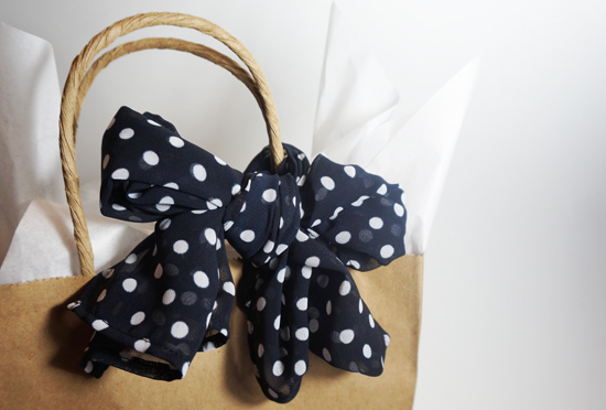 Gift bag with navy polka dot bow