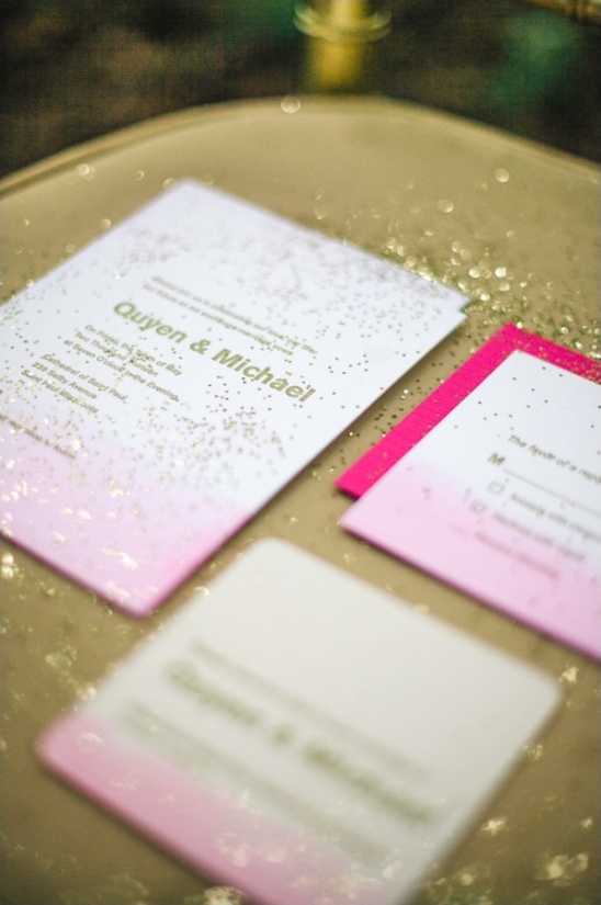 pink and gold wedding invite