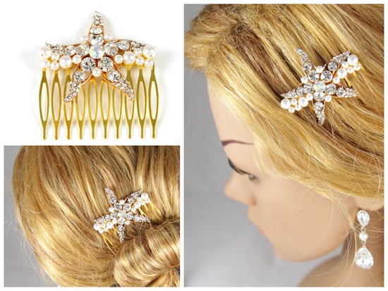 Rose Gold Starfish and Pearl Hair Comb