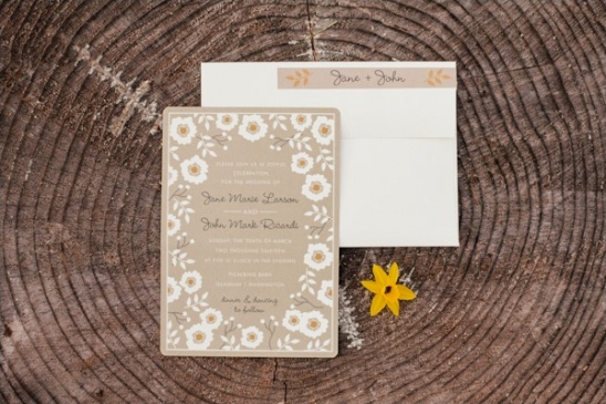 brown, white and orange wedding invites by Minted