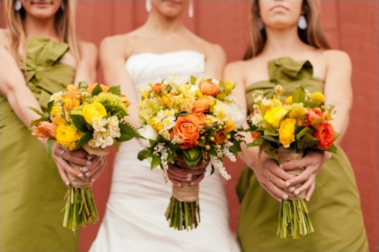 yellow and orange boutquets by Melanie Benson Floral