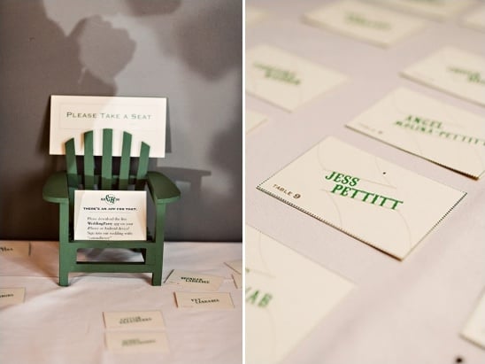 green and white escort card ideas