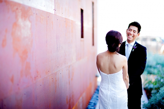 Groom sees bride for the first time wedding day