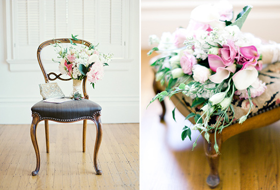 Elegant wedding bouquet and chair with stationery
