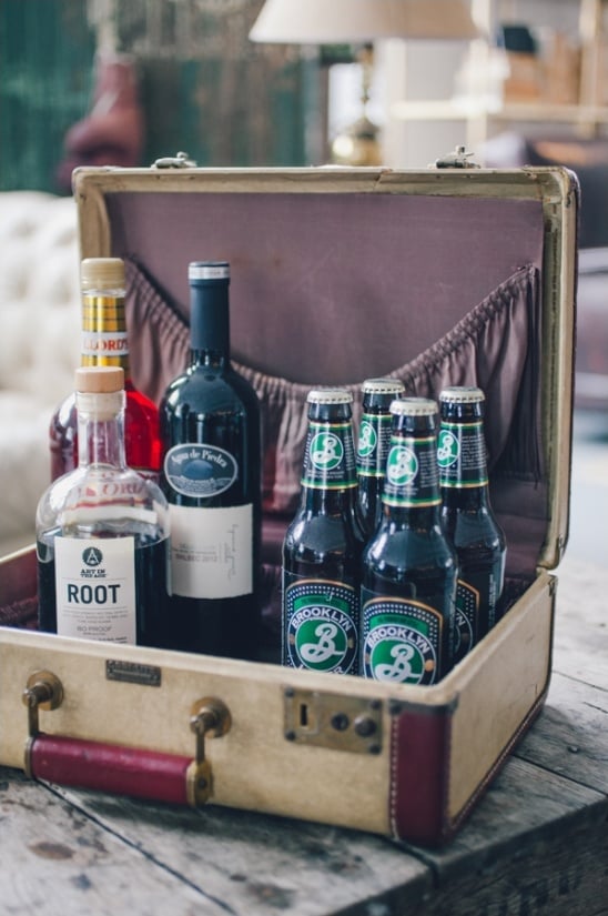 bar in a vintage suitcase