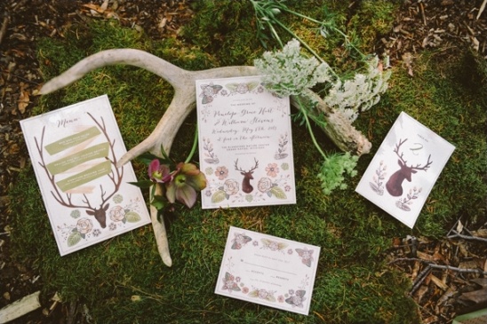 Rustic wedding stationery suite with deer antlers design