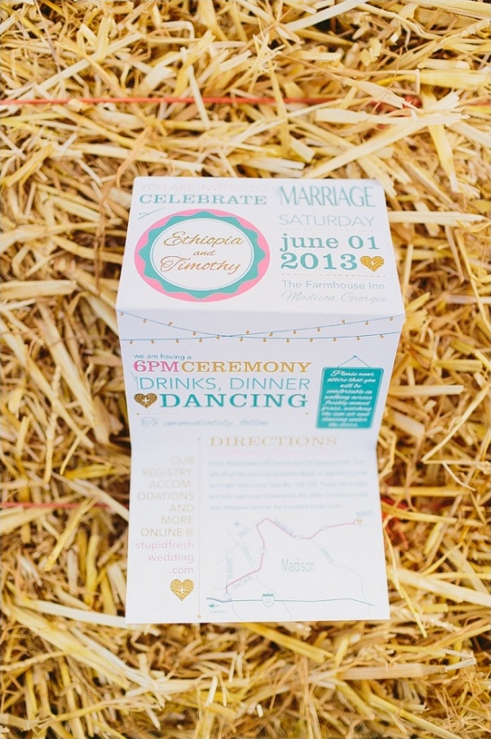 Wedding invitation on hay bale: Ethiopia & Timothy, June 1, 2013
