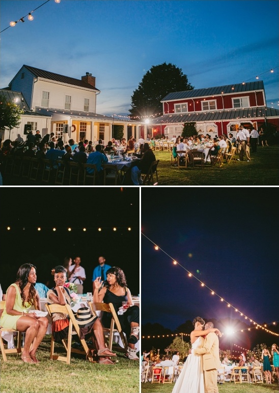 Outdoor wedding reception at night