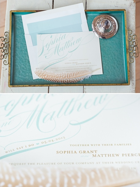 teal and brown wedding invites by Minted