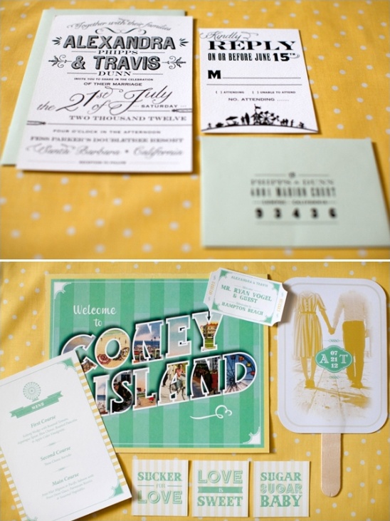 yellow and mint wedding stationery by Steven Vogel