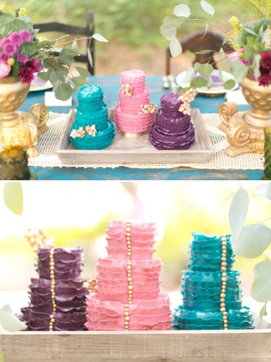 pink, blue and purple wedding cakes by the sugar suite