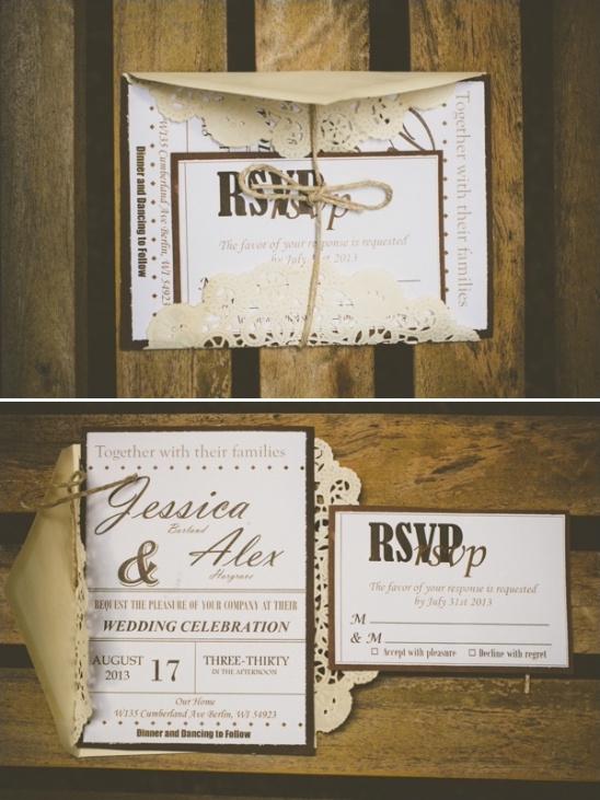 brown and white wedding invitations
