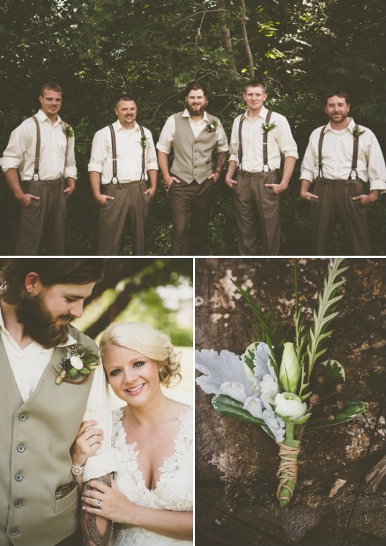 rustic green and white boutonnieres by floral expressions