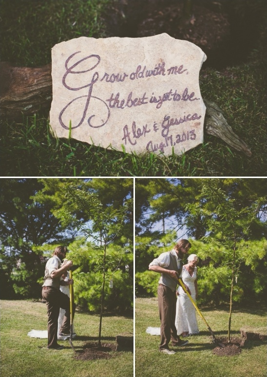 tree planting ceremony at backyard wedding