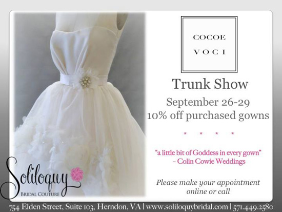 Cocoe Voci Trunk Show at Soliloquy Bridal Couture