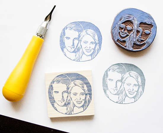Custom Couple Portrait Handmade Rubber Stamp