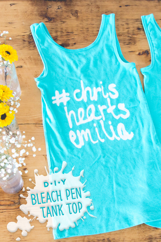 DIY bleach pen tank top with Chris hearts Emilia design