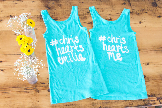 Matching turquoise tanks declare Chris hearts Emilia and me