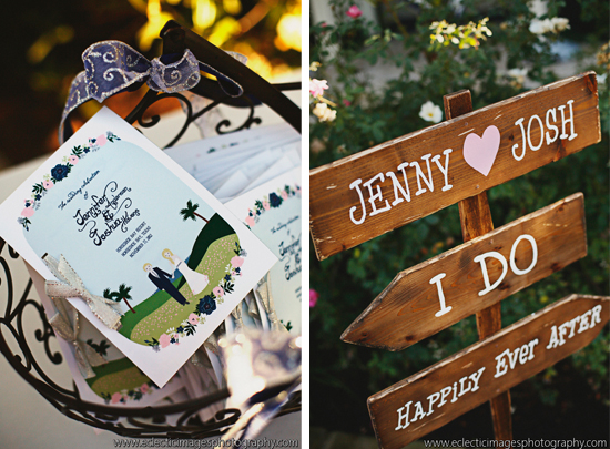 Wedding sign with Jenny & Josh and details of wedding program