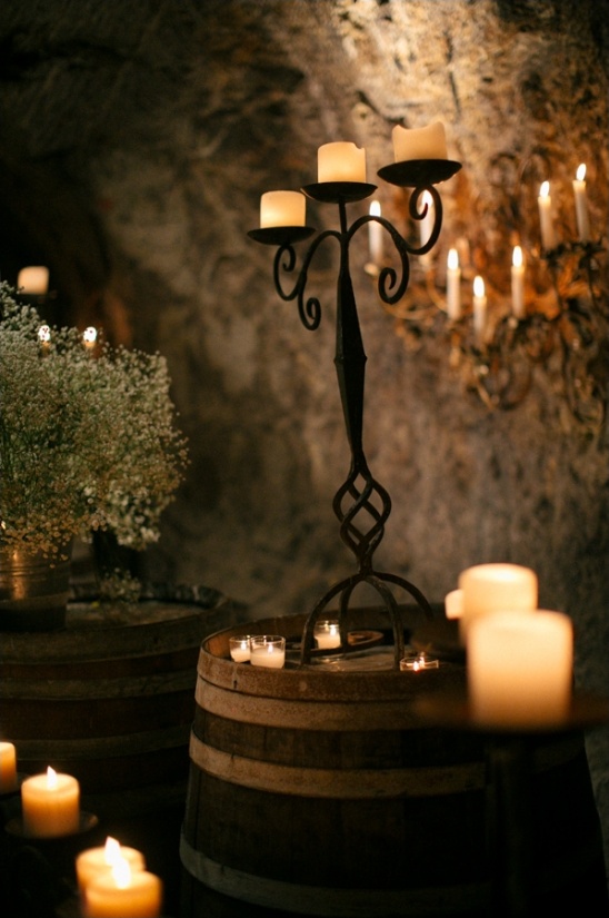 candlelit wine cellar wedding reception