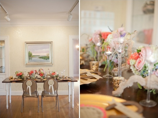 Wedding reception table with flowers and candles