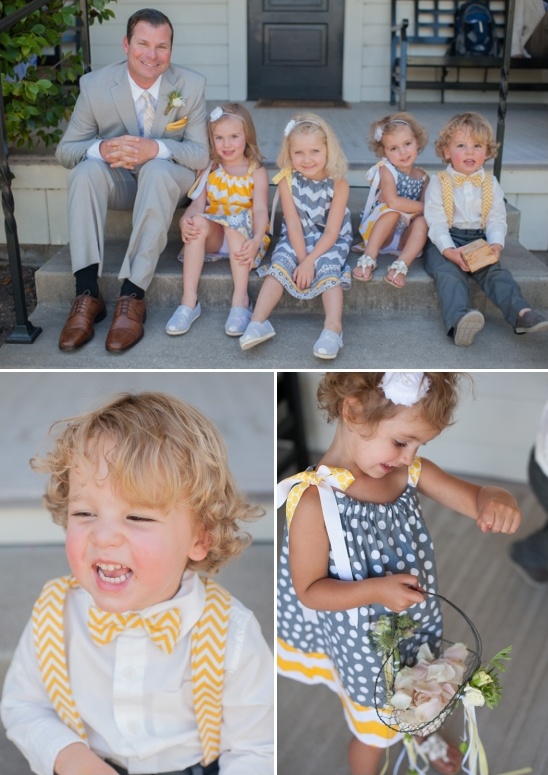 gray and yellow wedding party