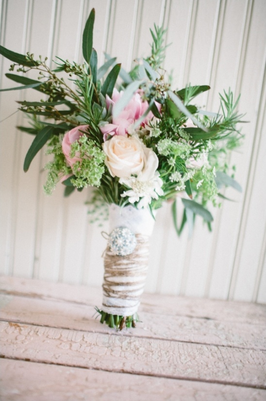 Rustic wedding bouquet with pink and white roses