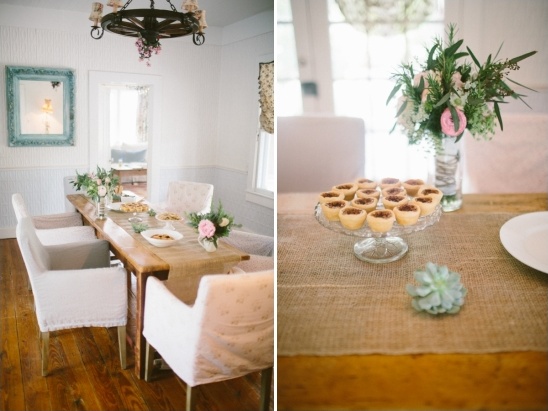Rustic wedding table setting with mini pies