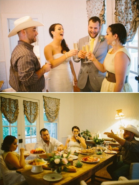 Happy wedding guests toasting with champagne