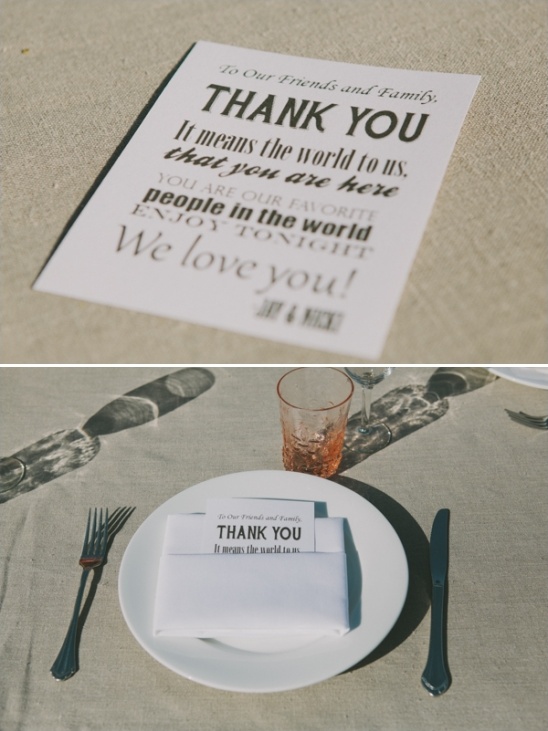 thank you card at table