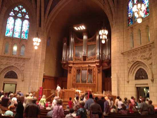 Large church interior with pipe organ