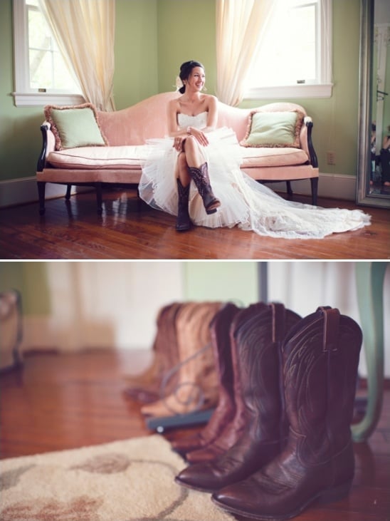 wedding dress with cowboy boots look idea