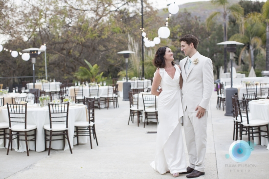 Bride and groom at their outdoor wedding reception