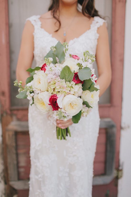red and white wedding bouquet by Flowers by Kim