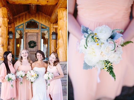 pink bridesmaid dresses and white bouquets