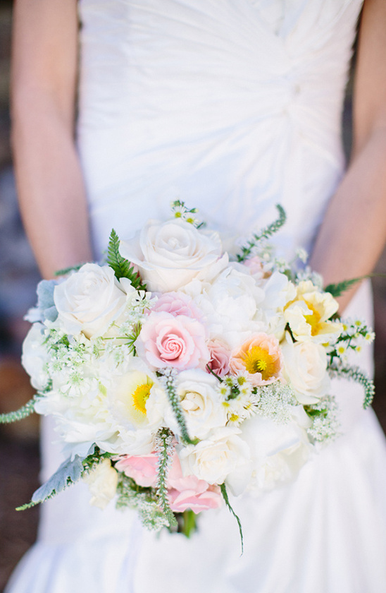 Beautiful bridal bouquet of white and pink roses