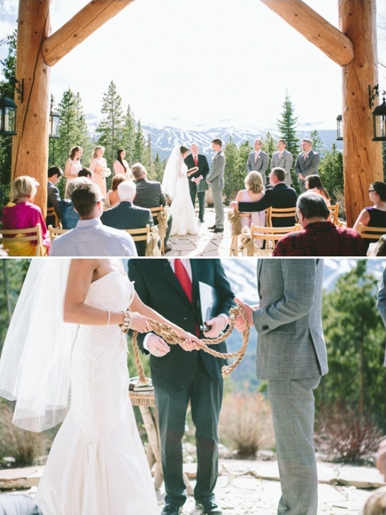 Mountaintop wedding ceremony: bride and groom exchanging vows