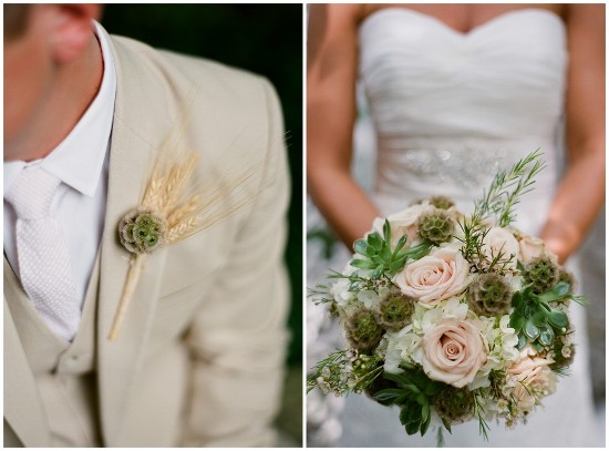 Bride and groom's wedding details floral bouquet