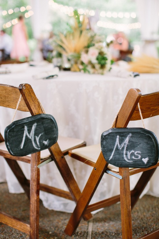 Mr and Mrs chair signs at wedding reception party