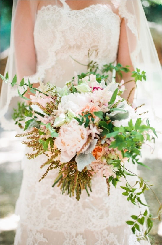 peach and green wedding bouquet by the little branch