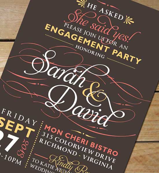 Elegant Sarah & David engagement party invitation