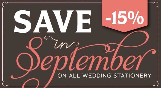 Save 15% on Vintage Lace and Rustic inspired Wedding Invitations in September