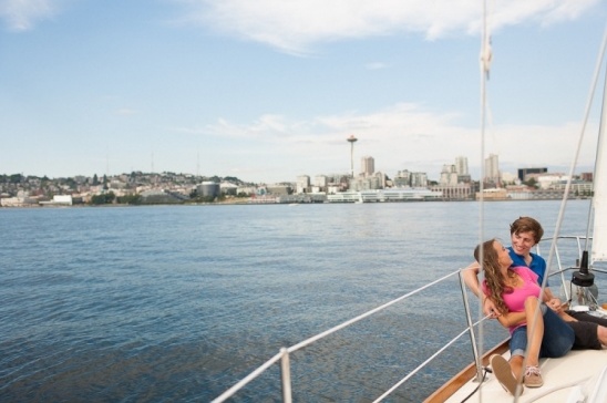 Seattle summer engagement session on a sailboat