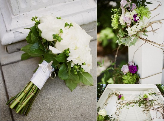 Wedding flowers bouquet white roses greenery