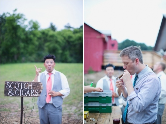 Wedding guests enjoying scotch and cigars outdoor party