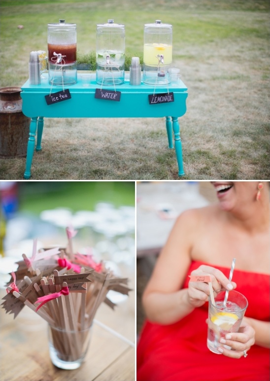 Refreshing beverage station with iced tea, water, and lemonade
