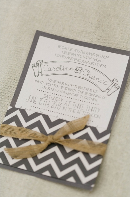 Gray wedding invitation with ribbon