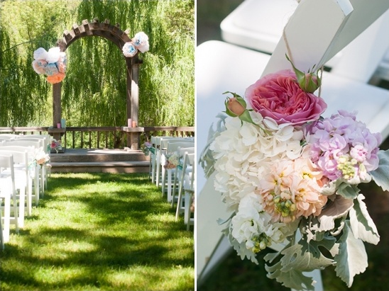 Outdoor wedding ceremony with floral decorations